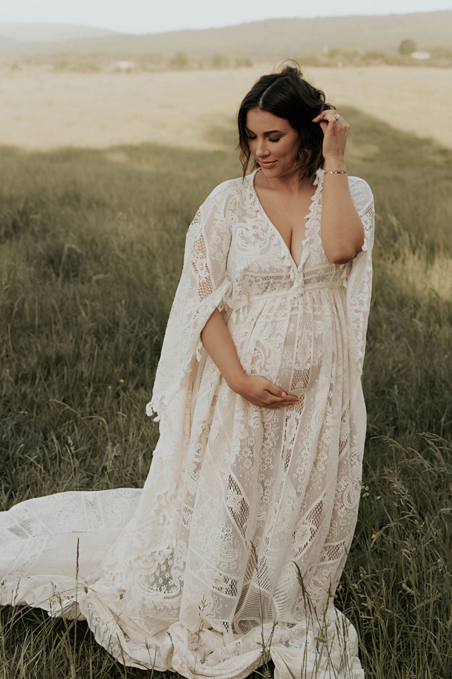 Boho Maternity Dress, Lace Maternity Gown