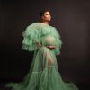 Sage green see-through maternity gown pretty